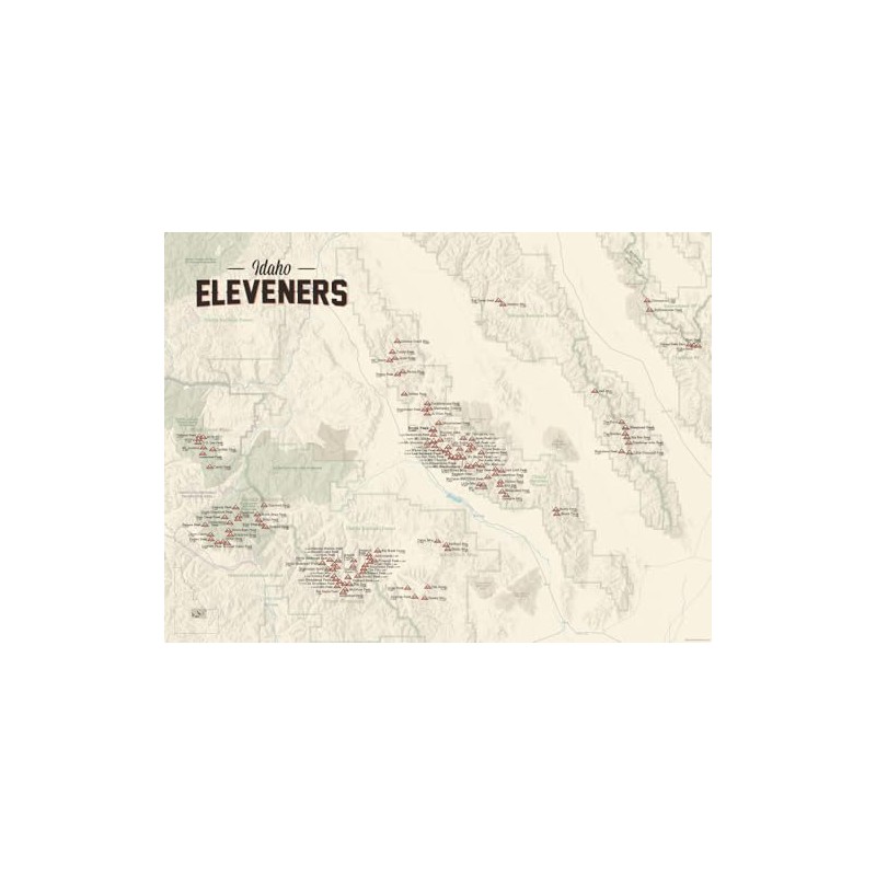 Idaho 11ers Checklist Map 18x24 Poster (Tan)