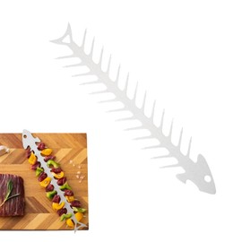 JLEivvi 1 Pcs Grill Stand Tool Unique Kabob Skewers Rack Barbecue Skewer Rack Stainless Steel Fishbone Shape Barbecue Holder for BBQ Grilling Accessories(11.8" L)