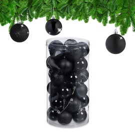 Relaxdays Christmas Baubles Set of 30 Plastic Diameter 6 cm Round Christmas Tree Decoration Tree Decoration Shatterproof Black