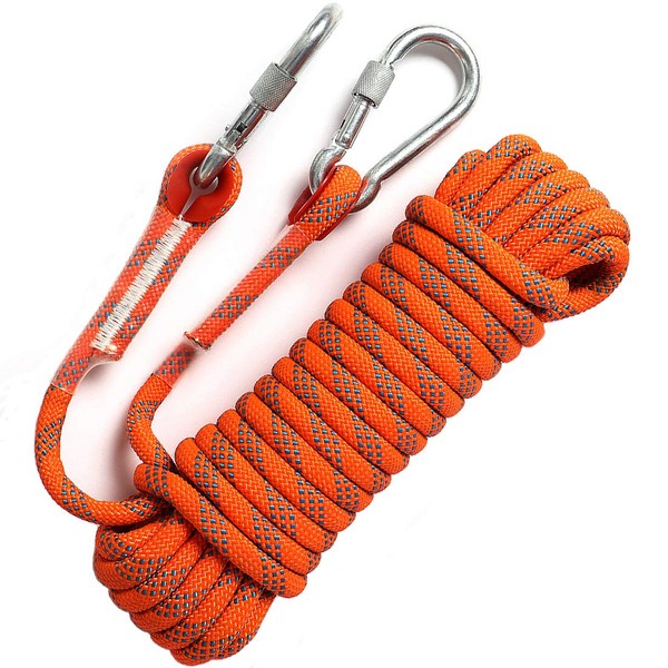 GINEE Outdoor 10mm Static Orange Rock Climbing Rope 50FT,Rescue Grappling Lifeline Escape Descender Abseiling Rope,Arborist Tree Climbing Gear with Safety Ropes,Magnet Fishing Rope