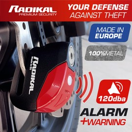 RADIKAL RK9 Disc Lock with Premum Alarm 120db ON/Off, LED Night Alert, Warning Pre-Alarm, 100% Waterproof, Full Metal Heavy Duty Brake Lock Universal Anti Theft Device for Motorcycle, E-Bike, Bicycle
