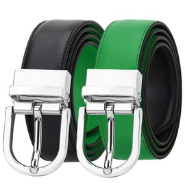 Falari Women Reversible Belt Genuine Leather Fashion Dress Belt With Single Prong Buckle 6027-KELLYGREEN-XL