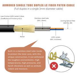 100 Feet (30 Meters) Uniboot LC to LC Outdoor Armored Fiber Patch Cable, Low Friction Single Mode Duplex Fiber Optic Cable Jumper Optical Patch Cord, 9/125um, (OS1/OS2 Compatible), LSZH Black
