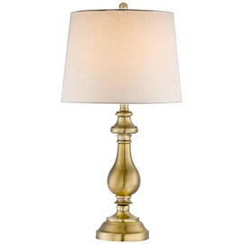 Regency Hill Traditional Style Table Lamp 26" High Antique Brass Gold Metal Candlestick White Tan Fabric Drum Shade Decor for Living Room Bedroom House Bedside Nightstand Home Office Family