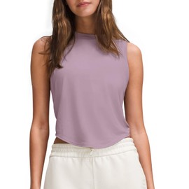 LASLULU Womens Workout Tank Tops Open Back Cutout Backless Crop Athletic Gym Workout Running Yoga Loose Sleeveless Shirts Tops Clothes (Violet, Medium)