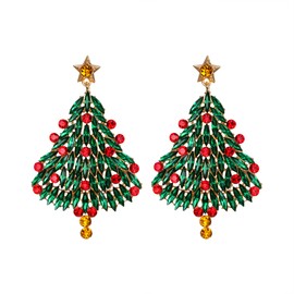 EVER FAITH Christmas Tree Earrings Multicoloured Rhinestone Crystal Long Hanging Stud Earrings for Christmas, Crystal, Crystal
