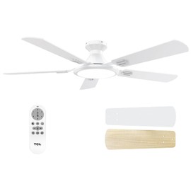 TCL Ceiling Fans with Lights, 52 Inch Low Profile Ceiling Fan with Light and Remote Control, Flush Mount, DC Reversible Motor, Noiseless, 6 Speeds Ceiling Fan for Bedroom (White)