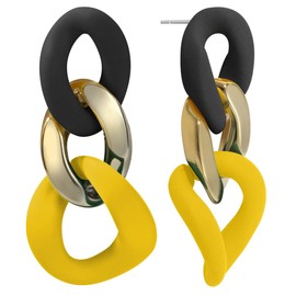 Mecool Elegant Geometric Eardrop Dangle Earrings for Women-Black and Yellow | Colourful Earrings Ladies Jewellery | Sterling Silver Earring Pin Fashion Jewellery for Women