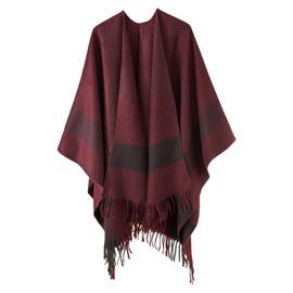 FINIZO Women's Shawl Wrap Ponchos Cape Cardigan Sweater Open Front for Gifts(Wine Red)