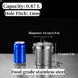 Seasoning Strainer, Stainless Steel Spice Filter, Cooking Spice Filter, Mesh Design Tea Ball Strainer Soup Seasonings Seperation Basket Filter with Chain Hook for Home Restaurant (10x11cm-(0.86L))