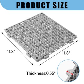 12” x 12” Drainage Interlocking Floor Tiles, 12 Pack Non-Slip Pool Deck Drain Tiles for Flooring, Soft PVC Splicing Modular Cushion Mats, Rubber Floor Tiles with Holes for Shower Basement Garage Shed