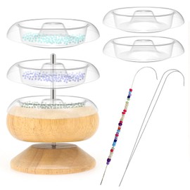 Paifeancodill Wooden Bead Spinner, Portable Jewelry Making Tool With 5 Effort-Saving Plastic Bowls and 2 Beading Needles for DIY Crafts Necklaces