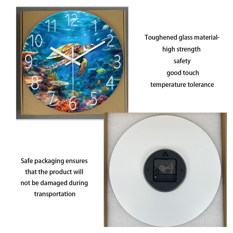 XNM Sea Turtle Glass Battery Powered Clock 14 Inch Ocean