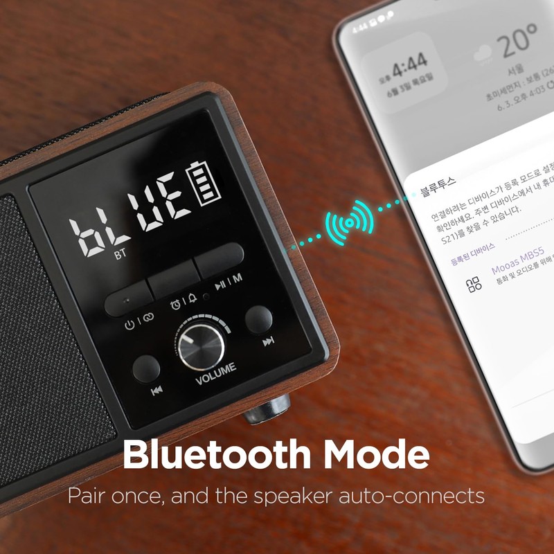 mooas Retro Bluetooth Radio Speaker Vintage Charging Desk Clock Portable