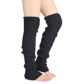 Pareberry Women's Winter Over Knee High Footless Socks Knit Warm Long Leg Warmers (Black, 27 Inches)