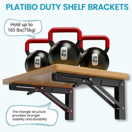 Platibo Folding Shelf Brackets 12 Inch,Heavy Duty Metal Collapsible Shelf Bracket for Bench Table, Shelf Hinge Wall Mounted Space Saving DIY Bracket, Max Load: 150 lb 2 PCS (Black, 12 Inch)