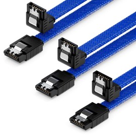 deleyCON 3 x 50 cm SATA 3 Nylon Cable Set Data Cable 6 Gbit/s Connection Cable Motherboard HDD SSD Hard Drive 1 S-ATA Connector 90° Angled Blue