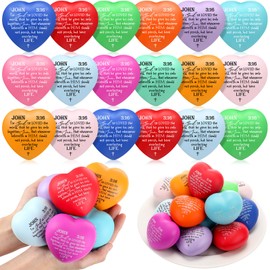 Meooeck 24 Pcs Christian Heart Stress Balls Bulk John 3:16 Bible Verse Squeeze Toys Religious Gifts for Church Sunday School Baptism Communion Encouragement (Multicolored)