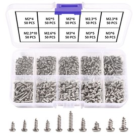 VooGenzek 500 PCS M2 M2.3 M2.6 M3 Cross Head Self Tapping Screws, Self-Tapping Screws, Small Screw Carbon Steel Screws, Pan Head Micro Screws, for Plastic Wood Soft Metal (Silver Miniature Screws)