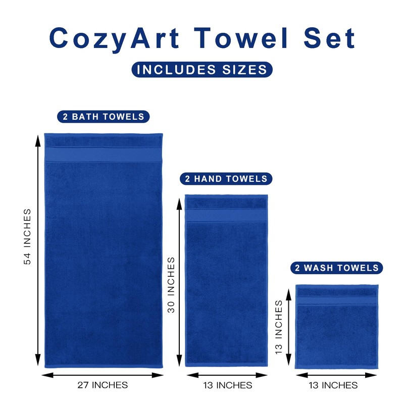 COZYART Royal Blue Bath Towels Set 6 Piece, 2 Bath