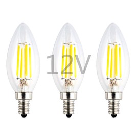 OPALRAY Low Voltage 12Volts Input LED Bulb, 4W 400Lm, 4000K Daylight, 12V DC Dimmable, 40W Incandescent Replacement, Clear Glass Torpedo Tip, 12V-24V DC Power, 3-Pack