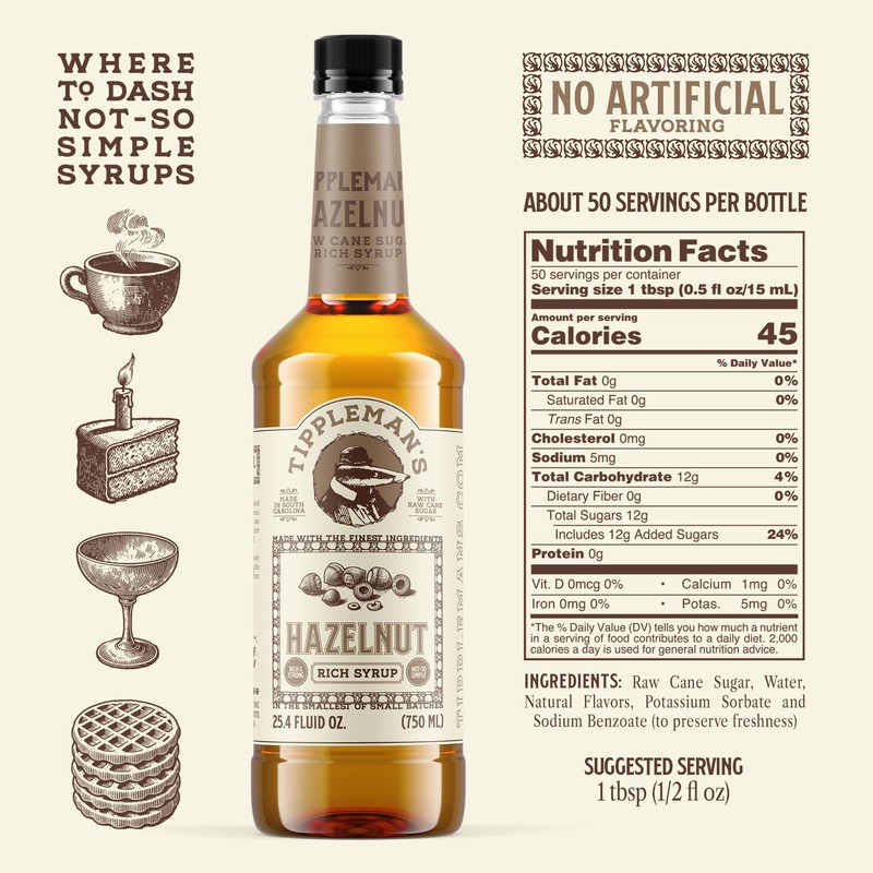 Tippleman's Hazelnut Coffee Syrup - Rich Flavor for Hot or