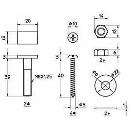 SANEI Toilet Parts T-Bolt Set for Floor Flange Fixing R46