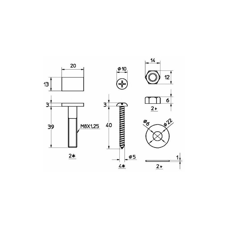 SANEI Toilet Parts T-Bolt Set for Floor Flange Fixing R46