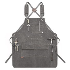 Gaf Nuncew Men's Work Apron, Work Aprons for Men, Sweat Apron, Workshop Apron, Men's Carpenters with Robust Waxed Canvas, Wear-Resistant Gift for Men Carpenters, gray