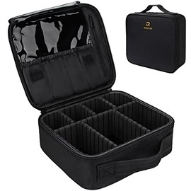 Relavel - Estuche de maquillaje para viajes, organizador portátil para estilistas, con separadores ajustables para cosméticos, brochas, artículos de a