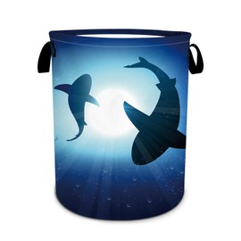 Floating Shark Laundry Basket, Sea Animals Laundry Hamper Foldable Waterproof Oxford Cloth Funny Tote Bag Dirty Clothes Storage Bucket Toy Organizer for Bathroom/Laundry/Bedroom 15.7"x19.6"