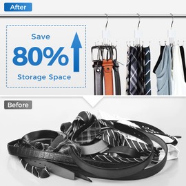 Belt Hanger, Belt Organizer for Closet 360° Rotatable Max 24 Belt Storage Space Saving Closet Organizers and Storage for Belt, Bra, Tank Top, Tie, Scarf, Purse 2Pcs White