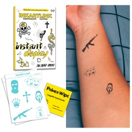 INKARTLINK:GO,No water needed,Semi-permanent tattoos,adult,fake tattoos,2 Sheets medium size,Waterproof,Realistic,Lasts 2 weeks，Gift,Party,Pool,Selfie(Gangster Symbols)