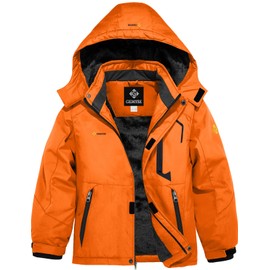 GEMYSE Boy's Waterproof Ski Snow Jacket Hooded Fleece Windproof Winter Jacket (Lily Orange,6/7)