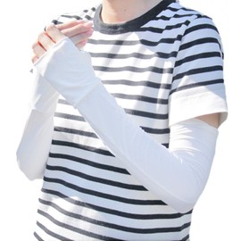 BODYRAISER Arm Cover, Solid Color, Finger Cover, Sweat Absorbent, Quick Drying, Cold Sensitive Action, UPF 50+, Pair of 2 Arms, Sunscreen, UV Protection, Men's, Women's, S Size, White