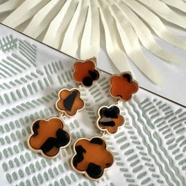 Boutique Brown Tortoiseshell Quatrefoil Earrings French European Chic Jewelry Gift NEW