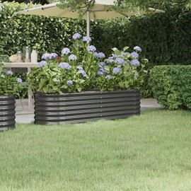 vidaXL Garden Raised Bed Planter - Powder-Coated Steel Oval Flower Box - Anthracite - 59.8"x15.7"x14.2" - for Outdoor/Gardens/Patio/Balcony