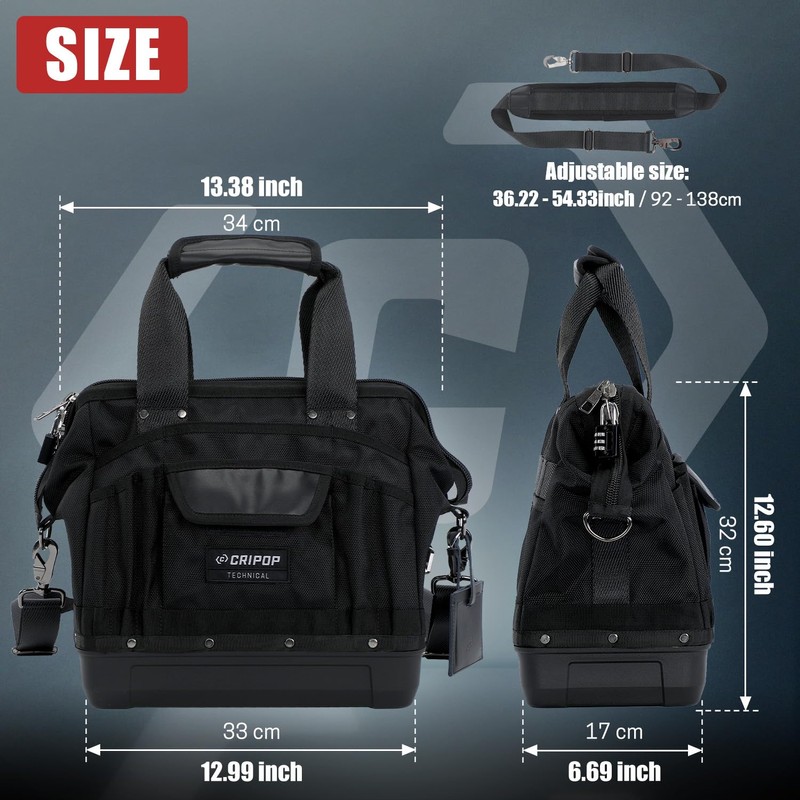 CRIPOP 13 Inch Wide Mouth Tool Bag, Heavy Duty Tool
