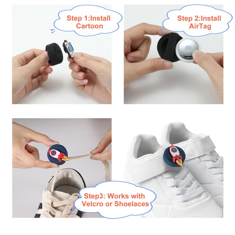 WALLFID Airtag Holder for Kids Shoes, 4 Cases and 16