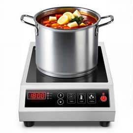 Induction Cooktop Commercial 1800W, Portable Countertop Burner with 8" Fast Heating Coil, 11 Temp/Power Levels, 24H Timer Stainless Steel Electric Stove for for RV Home Kitchen