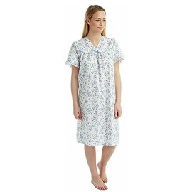 Tesmark Ladies Incontinence Open Back Nightie Floral Hospital Nightdress For Continence Problems Maternity Dress Poly Cotton Nightdresses for Women UK Size 8-30 (Blue, 16-18)