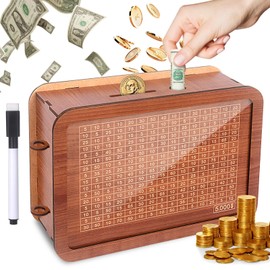 Wooden Piggy Bank Wooden Coin Bank for Adults Kids Money Saving Box with 5000 Dollars Target 5k Savings Challenge Box for Girls and Boys