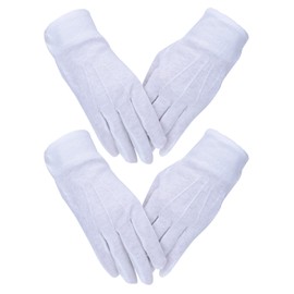 White Stitched Cotton Gloves Parade Gloves with Snap Closure, 2 Pairs