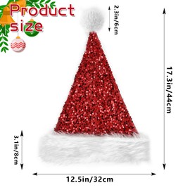 Domkier Christmas Hat Sequin Santa Hat for Adults Sequin Plush Santa Hat Velvet Glitter Xmas Hat Christmas Party Supplies (Red)