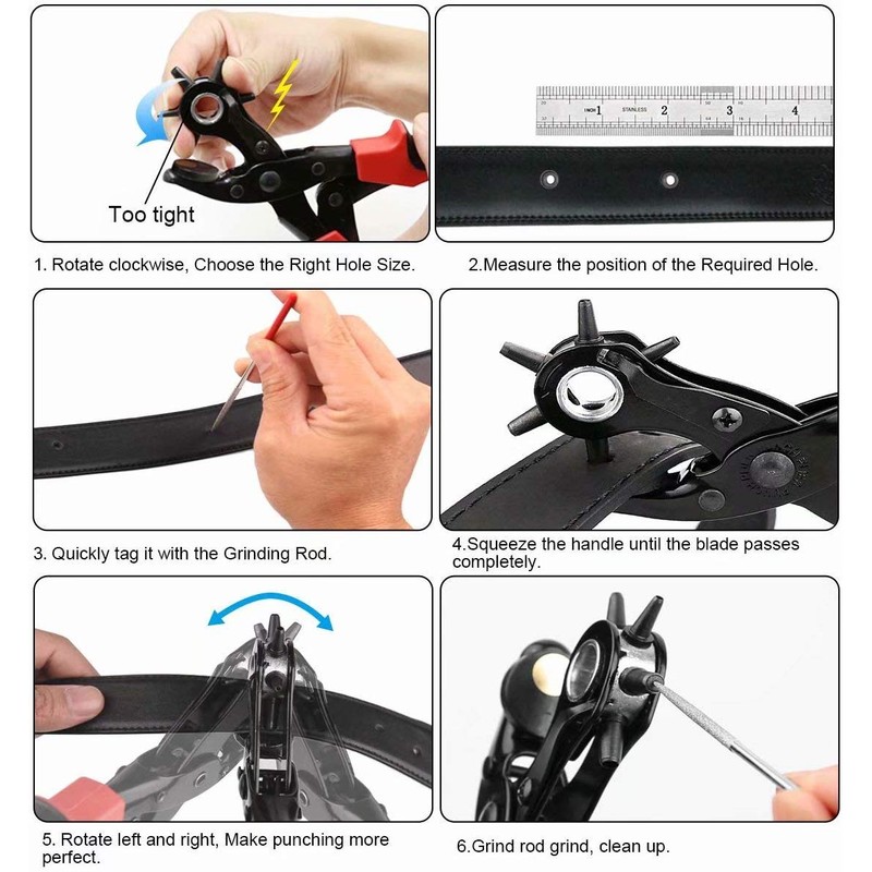 Revolving Punch Plier Kit, XOOL Leather Hole Punch Set for