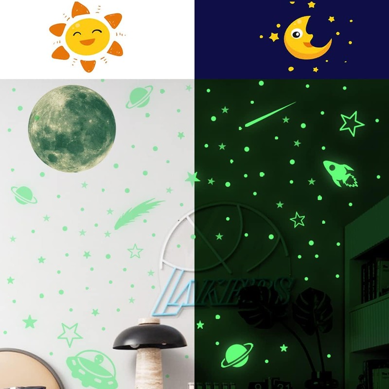 Estrellas fluorescentes para techo, Pegatinas Espacio de Pared (C)