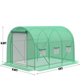 12×7×7 FT Greenhouses for Outdoors Heavy Duty, Large Walk in Green Houses for Outside with 6 Ventilated Mesh Windows & Roll-up Door & Reinforced Frame