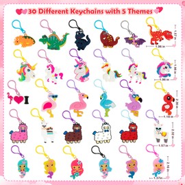 TooyBing Valentines Day Gift for Kids, 30 Pack Valentines Day Cards for Kids School with Keychain Classroom Exchange, Unicorn Dinosaur Flamingo Mermaid Llama, Valentines Party Favor Gift for Boy Girl