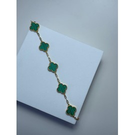 Pulsera Trébol Enchapado Oro 18k Acero Inoxidable Con Estuche Elegante. Regalo Perfecto (Verde)