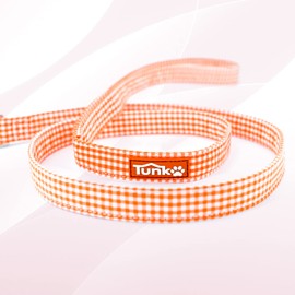 Tunkoo Dog Leash Plaid with Soft Comfy Cotton Handle，Girl Pet for Small Medium Large Dogs Cats Daily Walking（Orange Grid，S）